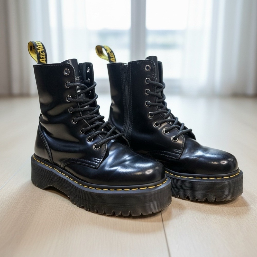 Dr Martens Jadon Boots Womens 8 Black Leather Platform Lace Zip Combat Chunky